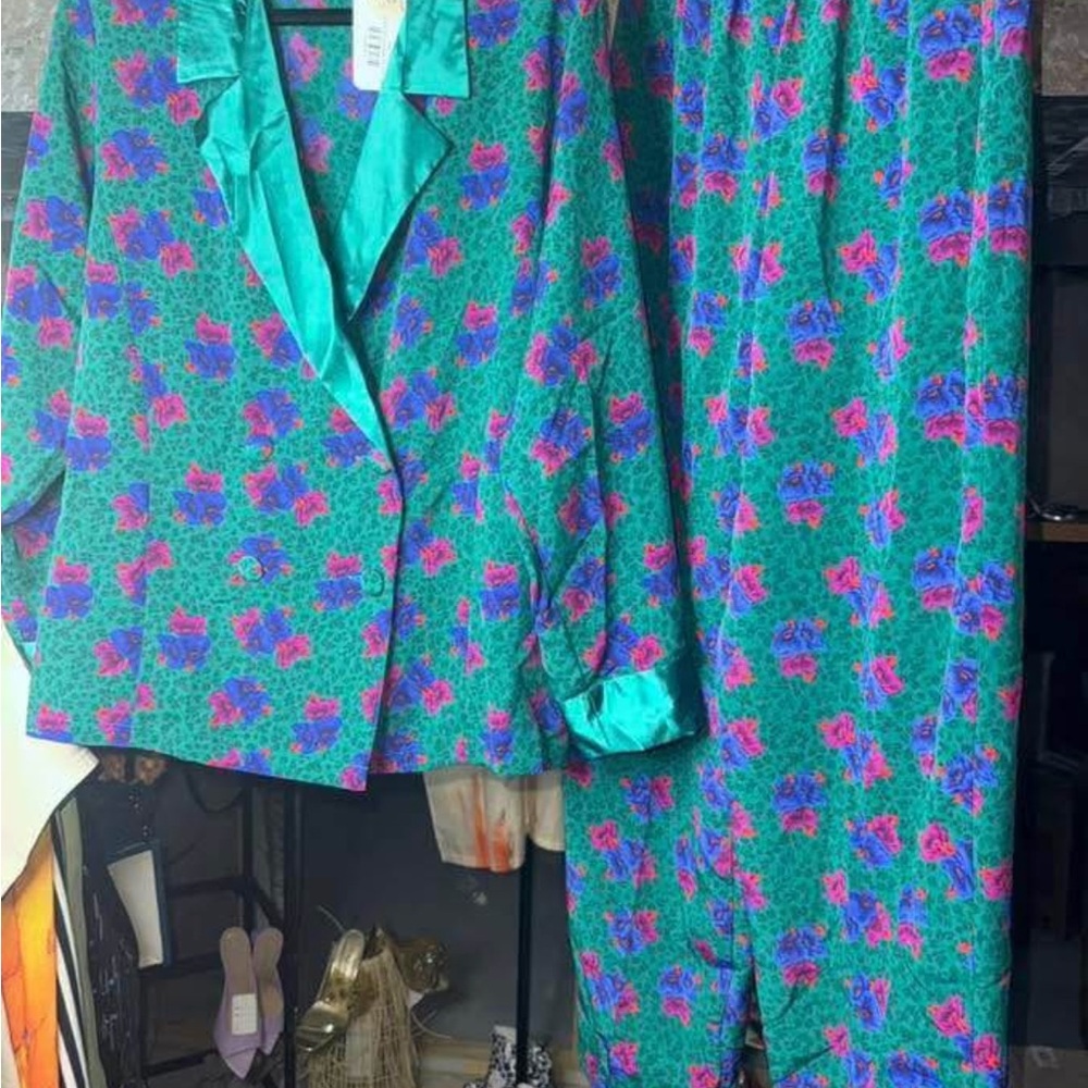 Floral Green and Blue Suit Set